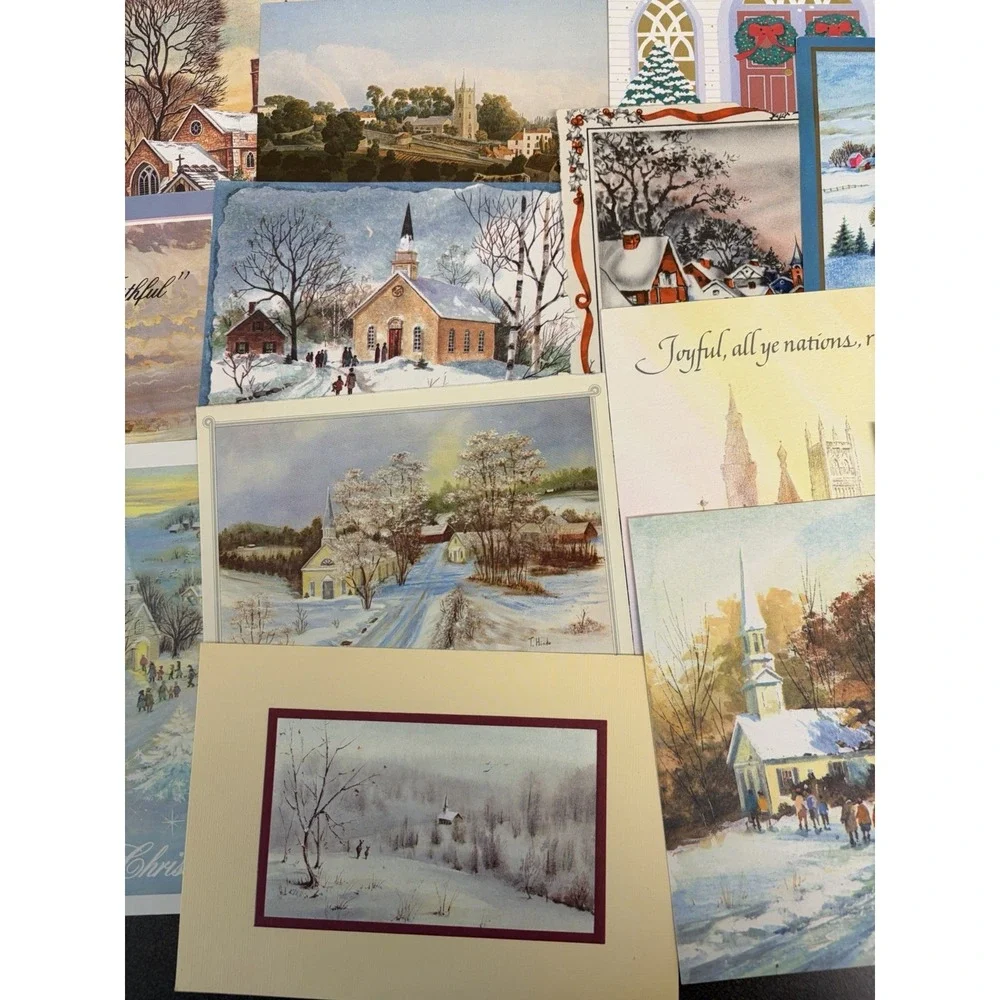 Vintage Christmas Cards Fronts ONLY Churches Cathedrals Scrapbooking Crafts 50+